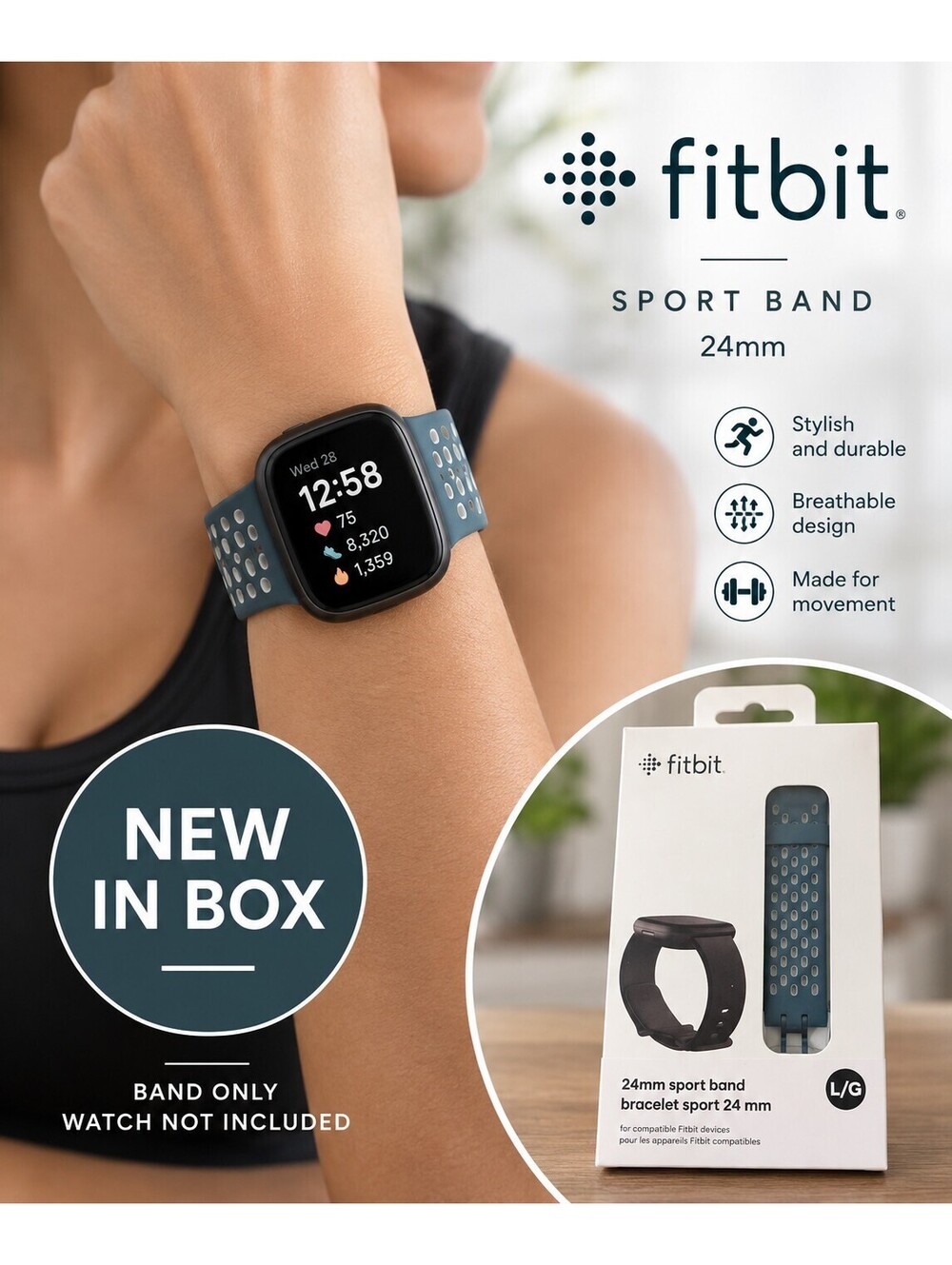 New in Box | Fitbit 24mm Sport Band Bracelet, Large